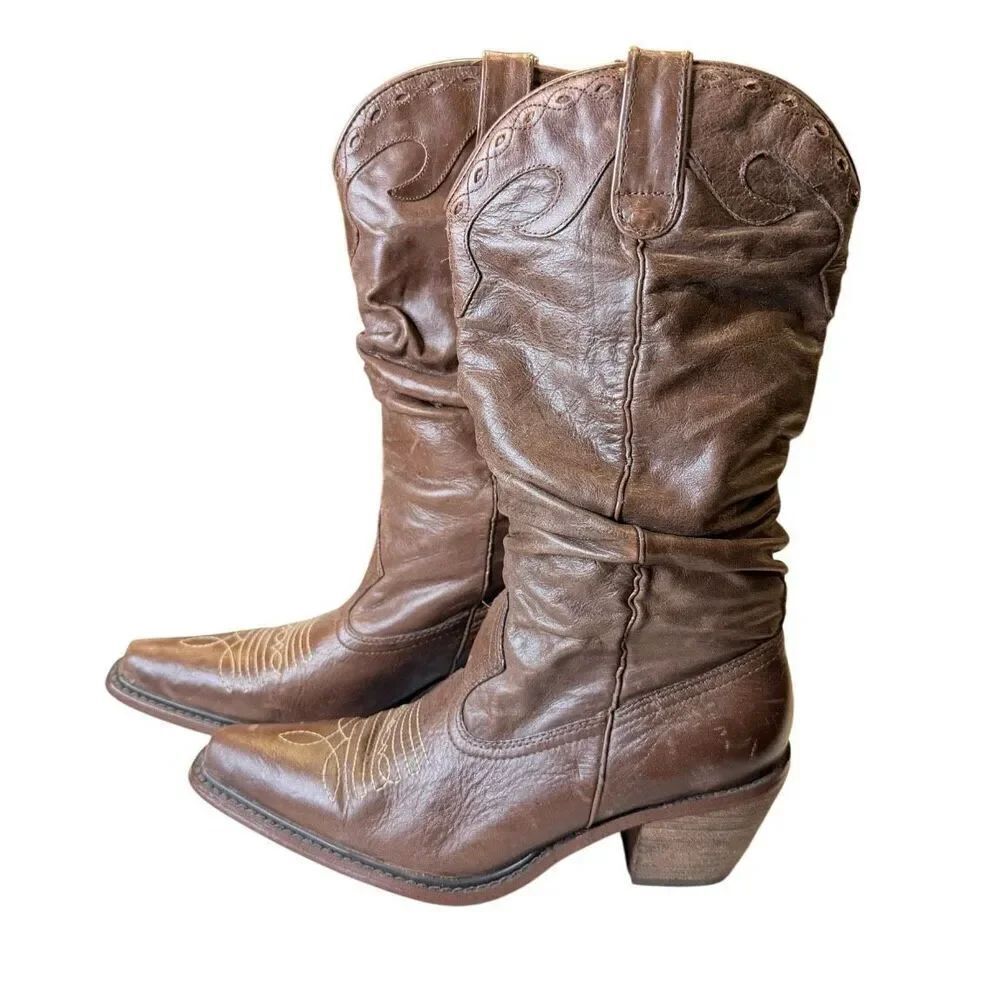 Steve Madden Saddle Slouch Brown Leather Western Cowgirl Boots Sz. 6
